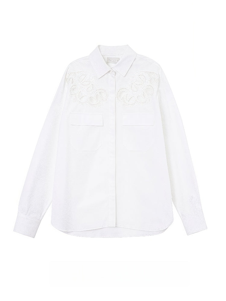 Luxury French Hollow Embroidered Cotton Blouse – Refined Craftsmanship, Elegant Summer Shirt
